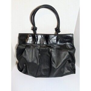 Lanvin Paris Womens Leather Double Strap Ribbed Tote Bag Black Vintage Ecellent